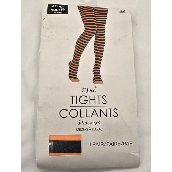 Leg Avenue Accessories - COSTUME BLACK ORANGE  STRIPE TIGHTS STOCKINGS Halloween Comic Con New In Box
